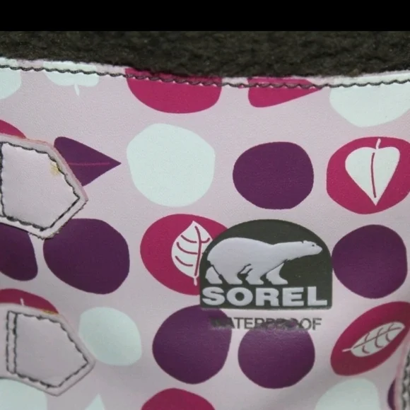Sorel Women & girls waterproof Snow Rain Boots Brown w pink & purple Size 5 - Picture 5 of 11